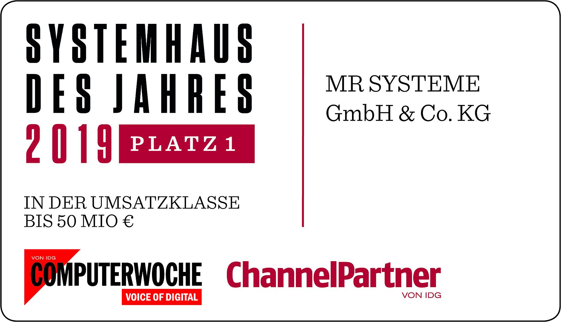 Systemhaus des Jahres 2019 bis 50 MIO €